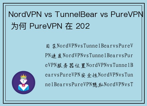 NordVPN vs TunnelBear vs PureVPN 为何 PureVPN 在 202