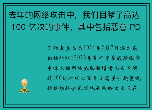 去年的网络攻击中，我们目睹了高达 100 亿次的事件，其中包括恶意 PDF 文件、深度伪造技术和恋爱