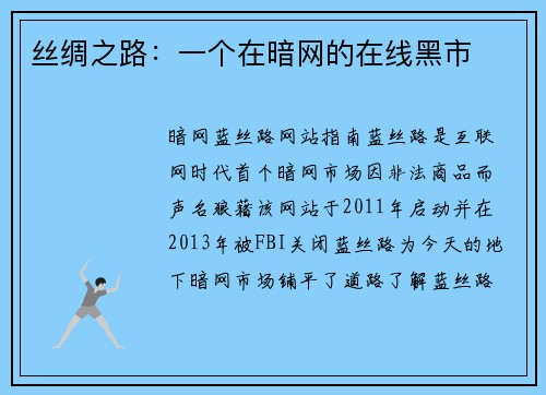 丝绸之路：一个在暗网的在线黑市